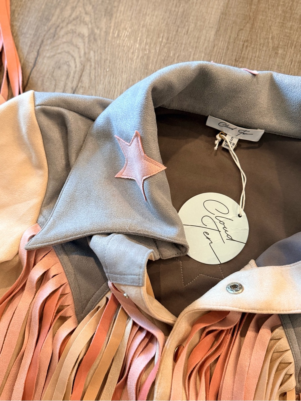 Cloud Ten Fringed Star Accent Jacket in Pink & Gray - Picture 3 of 3